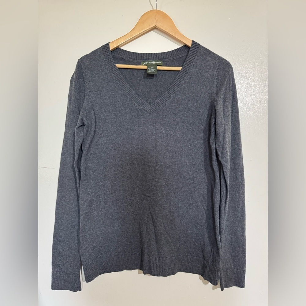 Eddie Bauer Seattle Cotton Cashmere Gray V-Neck Sweater Medium